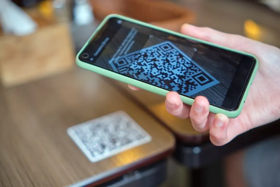 QR code card on a restaurant table